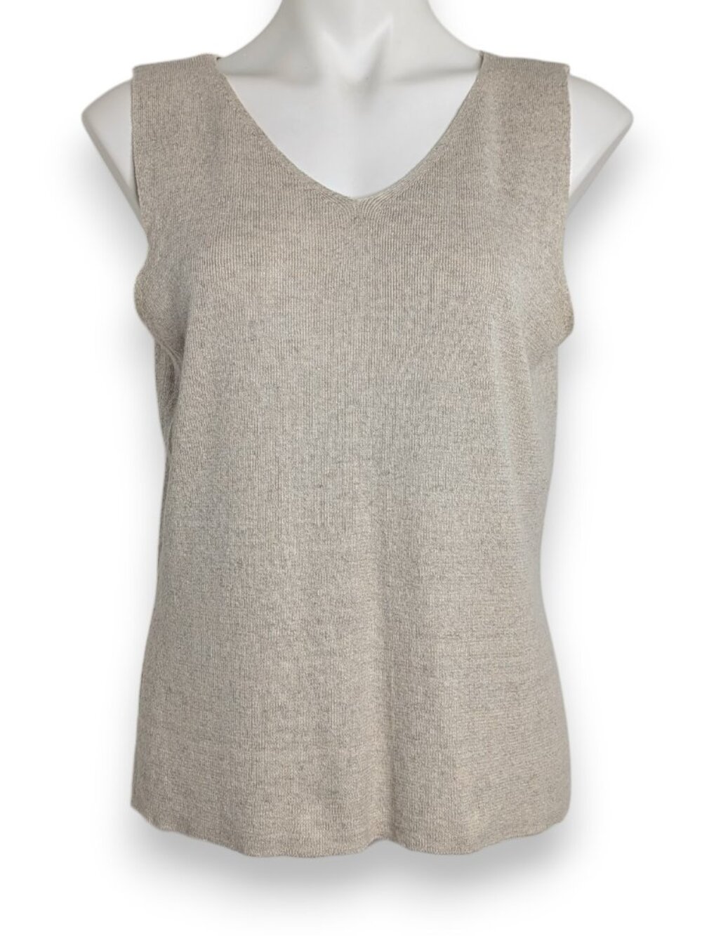 VTG Chico's Cream Linen Cotton V Neck Knit Tank Top Neutral Classic